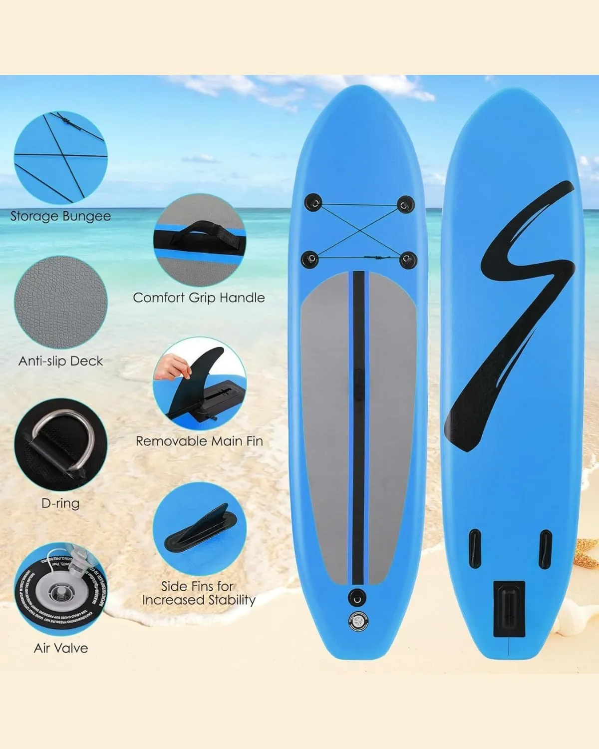 10FT Stand Up Paddle Board, Inflatable Paddleboard with SUP Accessories & Carry Bag, Paddle, Hand Pump, Non-Slip Deck, Repair Kit,Leash, 400LBS