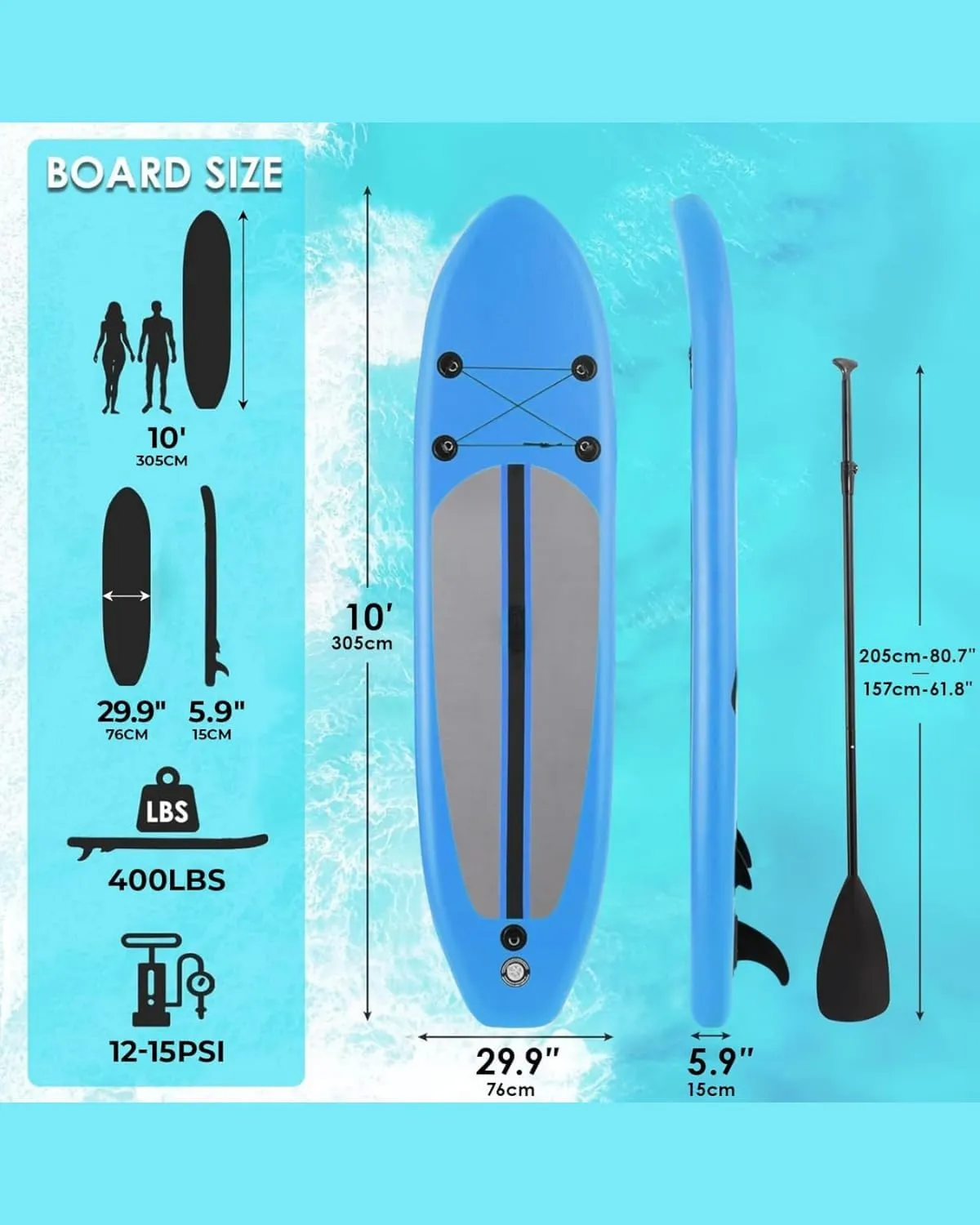 10FT Stand Up Paddle Board, Inflatable Paddleboard with SUP Accessories & Carry Bag, Paddle, Hand Pump, Non-Slip Deck, Repair Kit,Leash, 400LBS
