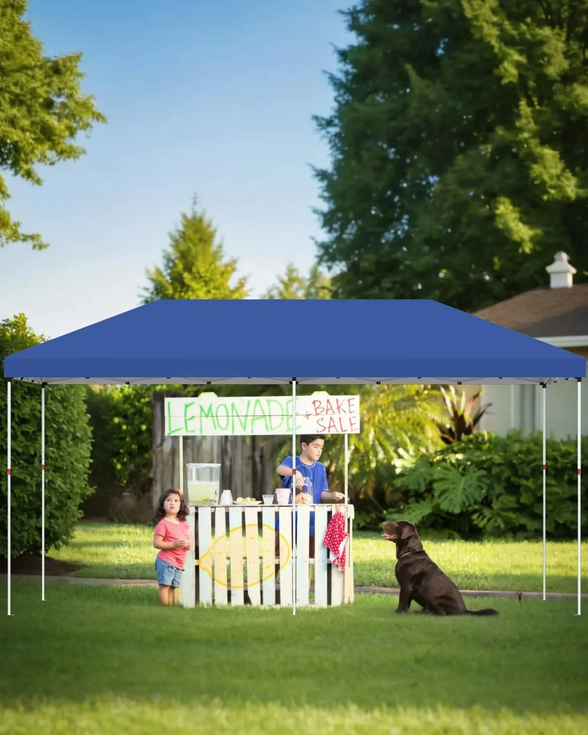 10x20 Pop Up Canopy - Easy Up Camping Tent with One Roller Bag, 3 Adjustable Height, 4 Weight Bags for Deck, Garden, Sports, Beach, Party - Blue