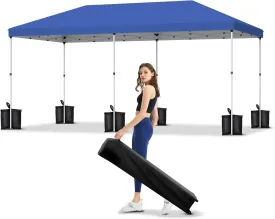 10x20 Pop Up Canopy - Easy Up Camping Tent with One Roller Bag, 3 Adjustable Height, 4 Weight Bags for Deck, Garden, Sports, Beach, Party - Blue