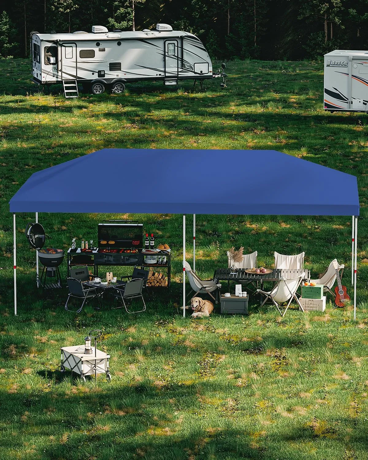 10x20 Pop Up Canopy - Easy Up Camping Tent with One Roller Bag, 3 Adjustable Height, 4 Weight Bags for Deck, Garden, Sports, Beach, Party - Blue