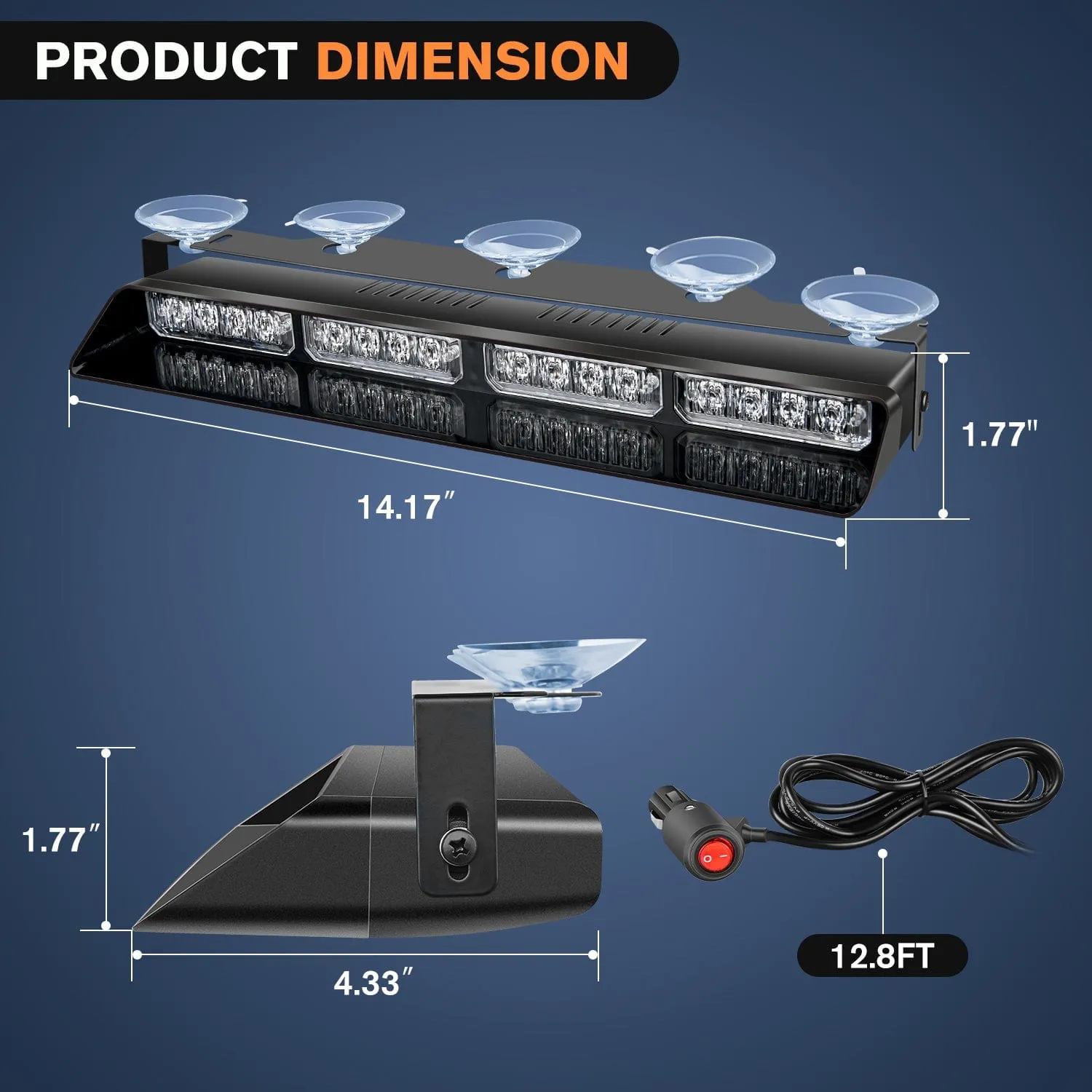 32LED Amber White Emergency Dash Strobe Lights with Controller Suction Cups