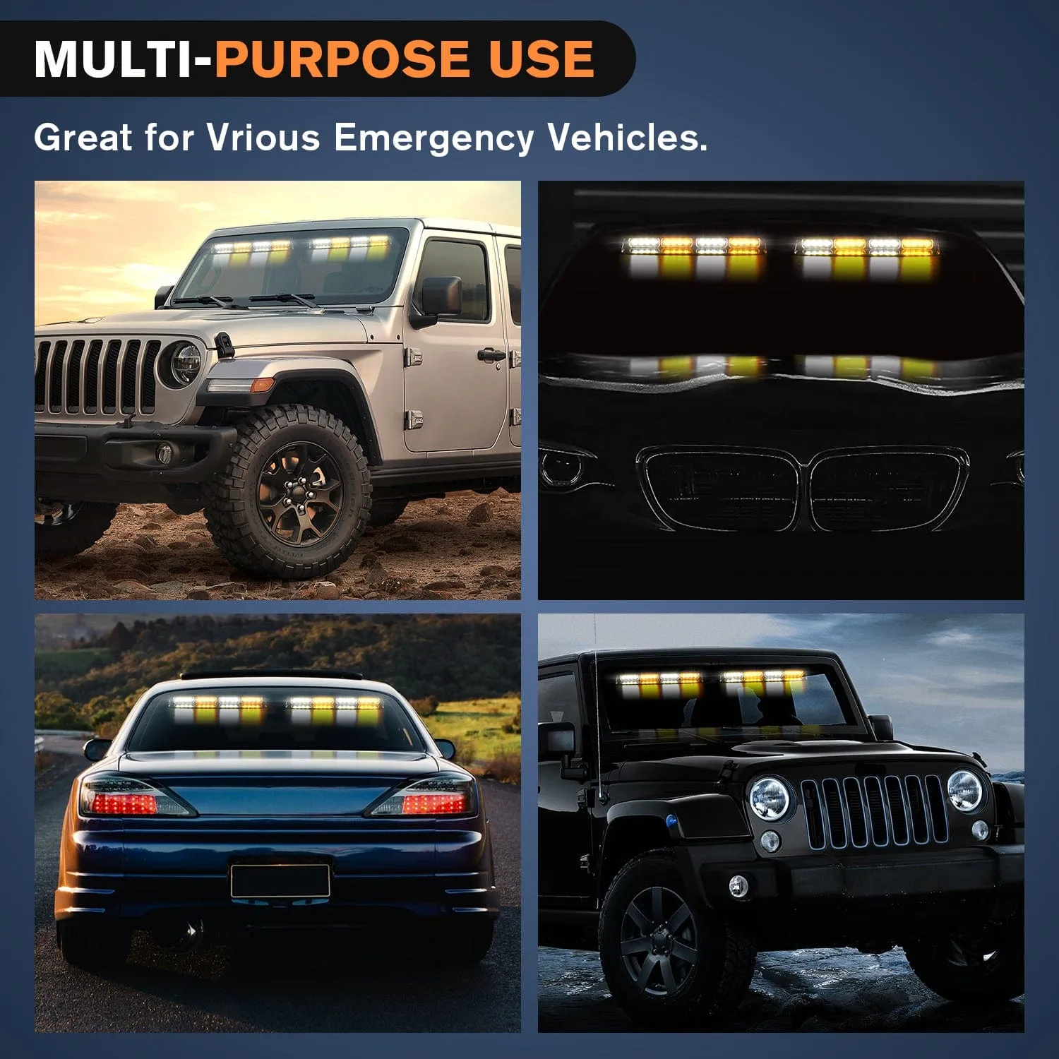 32LED Amber White Emergency Dash Strobe Lights with Controller Suction Cups