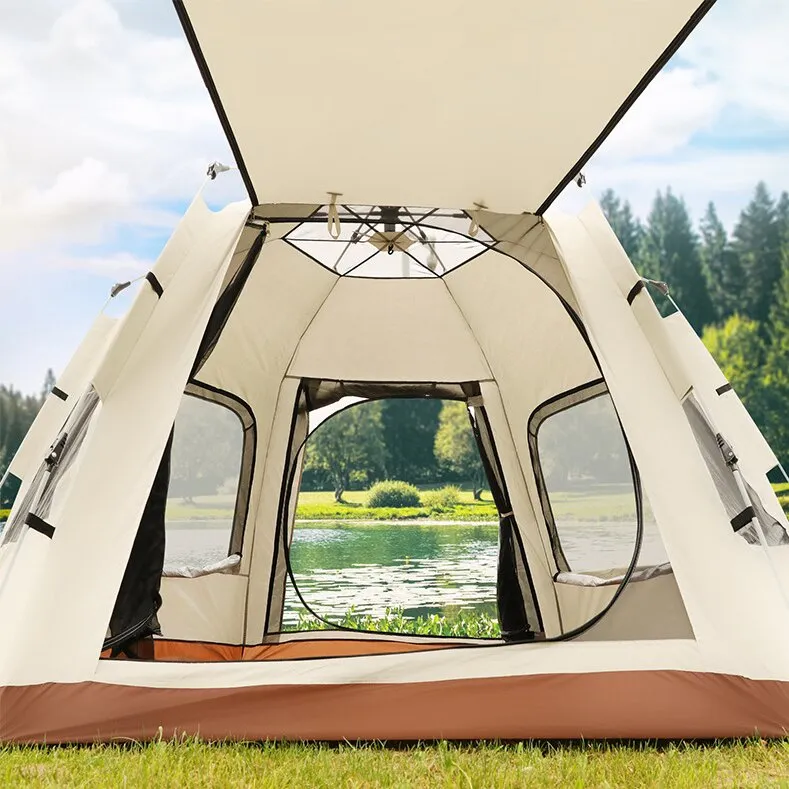 5-8 Person Square Camping Tent | Double-Layer | Silver Coated Waterproof Shelter | With Awning | 240240155cm