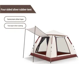 5-8 Person Square Camping Tent | Double-Layer | Silver Coated Waterproof Shelter | With Awning | 240240155cm