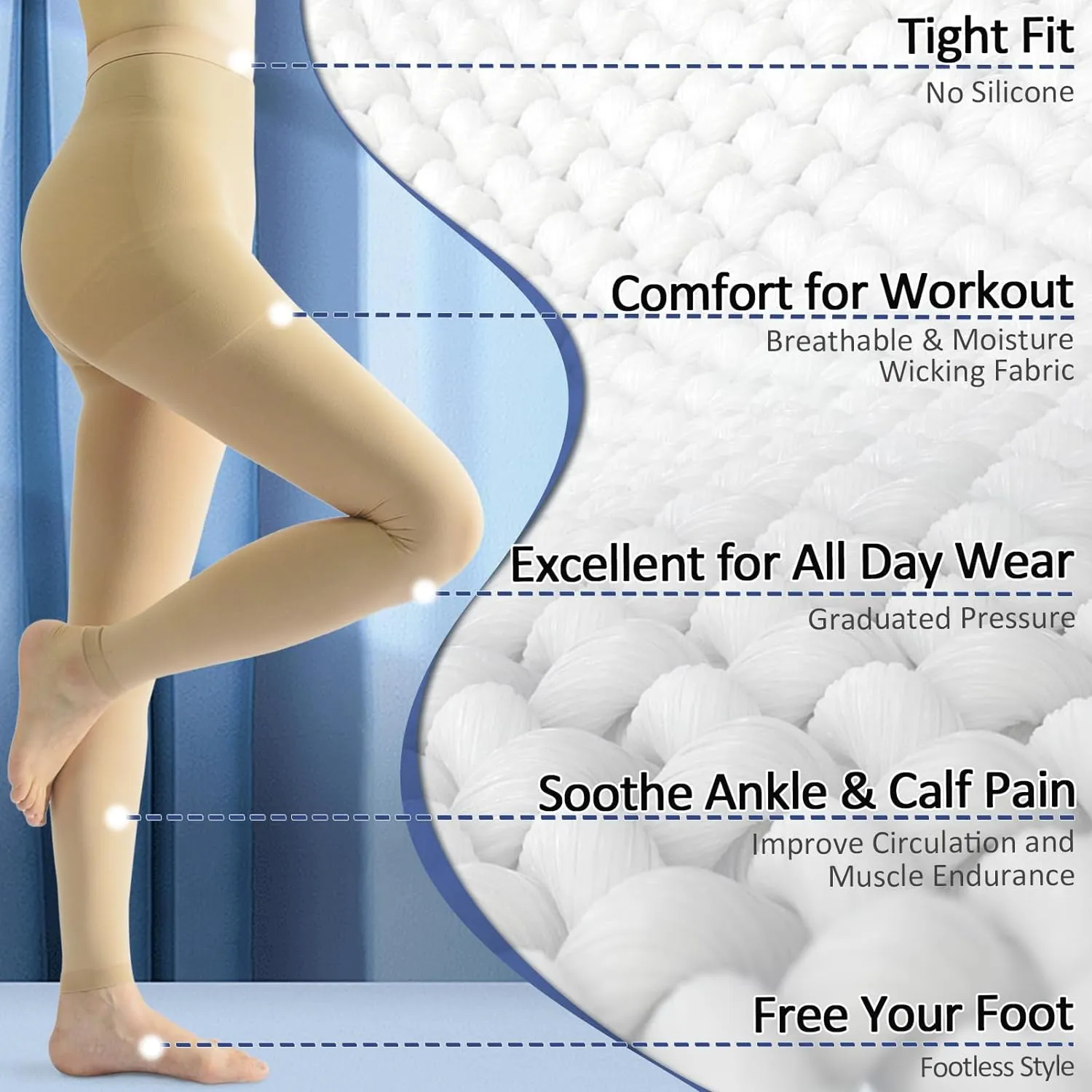beister Medical Compression Pantyhose for Women & Men, 20-30mmHg Graduated Support Tights, Opaque Footless Waist High Compression Stockings & Leggings for Varicose Veins, Edema, Flight, DVT