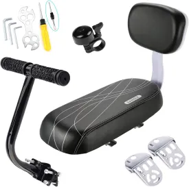 Bike Child Seat Kit, Included Bike Rear Seat Cushion with Safety Cycling Backrest   Backseat Armrest Handrail   Foldable Hidden Bicycle Footrests   Universal Handlebar Bell   Installing Tools
