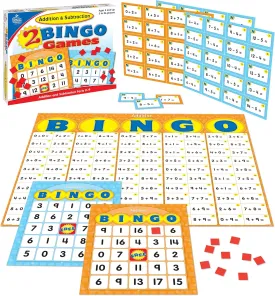 Carson Dellosa Addition and Subtraction Bingo Board Games, Adding and Subtracting Math Facts for Kids Ages 5 , Kindergarten Learning Activities, 3-36 Players