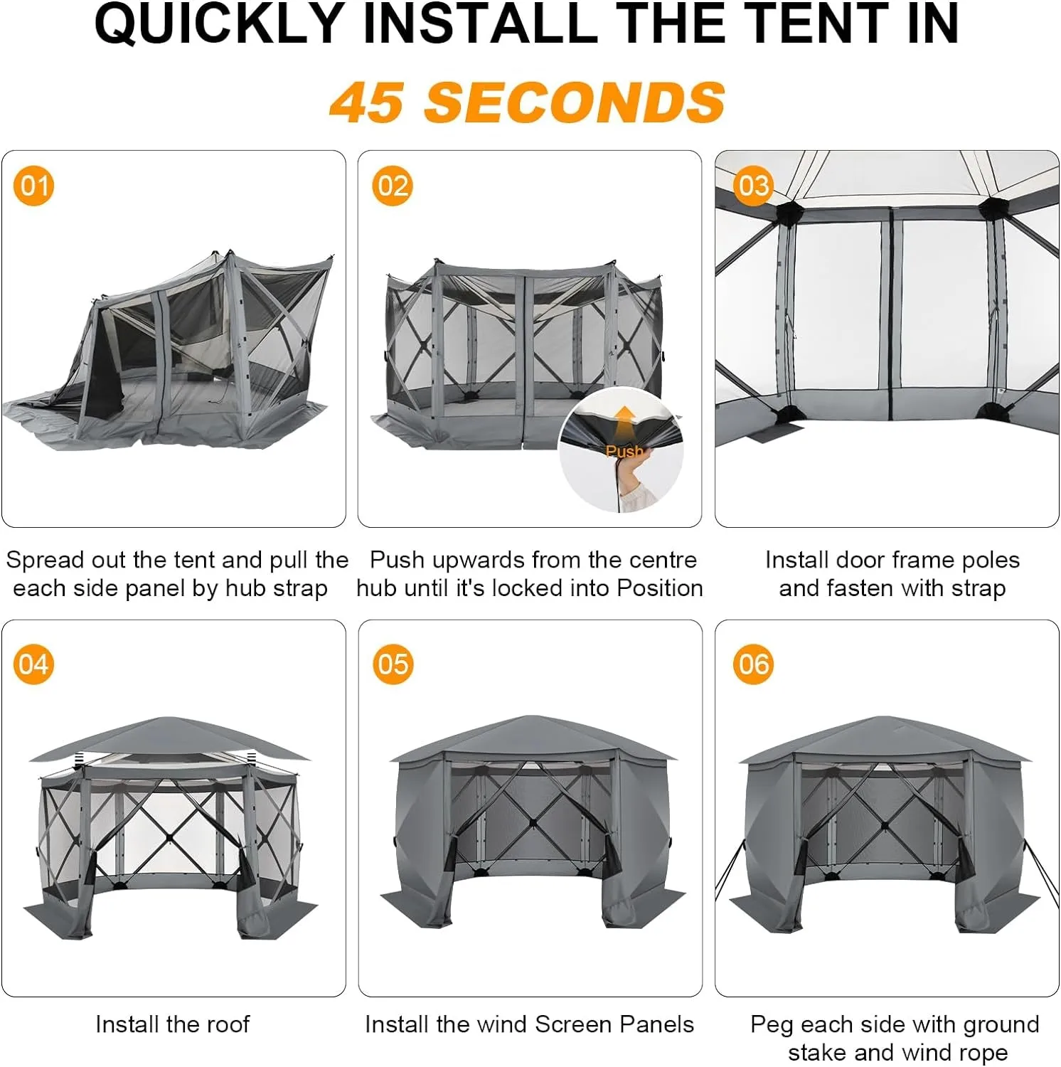 Coblzl Pop up Gazebo 12X12 Screen House Tent for Camping, Outdoor Instant Stargazing Gazebo Canopy with Awning 2.0, Portable Hub Tent with Removable Sidewalls,Pavilion Tent for Backyard,Gray