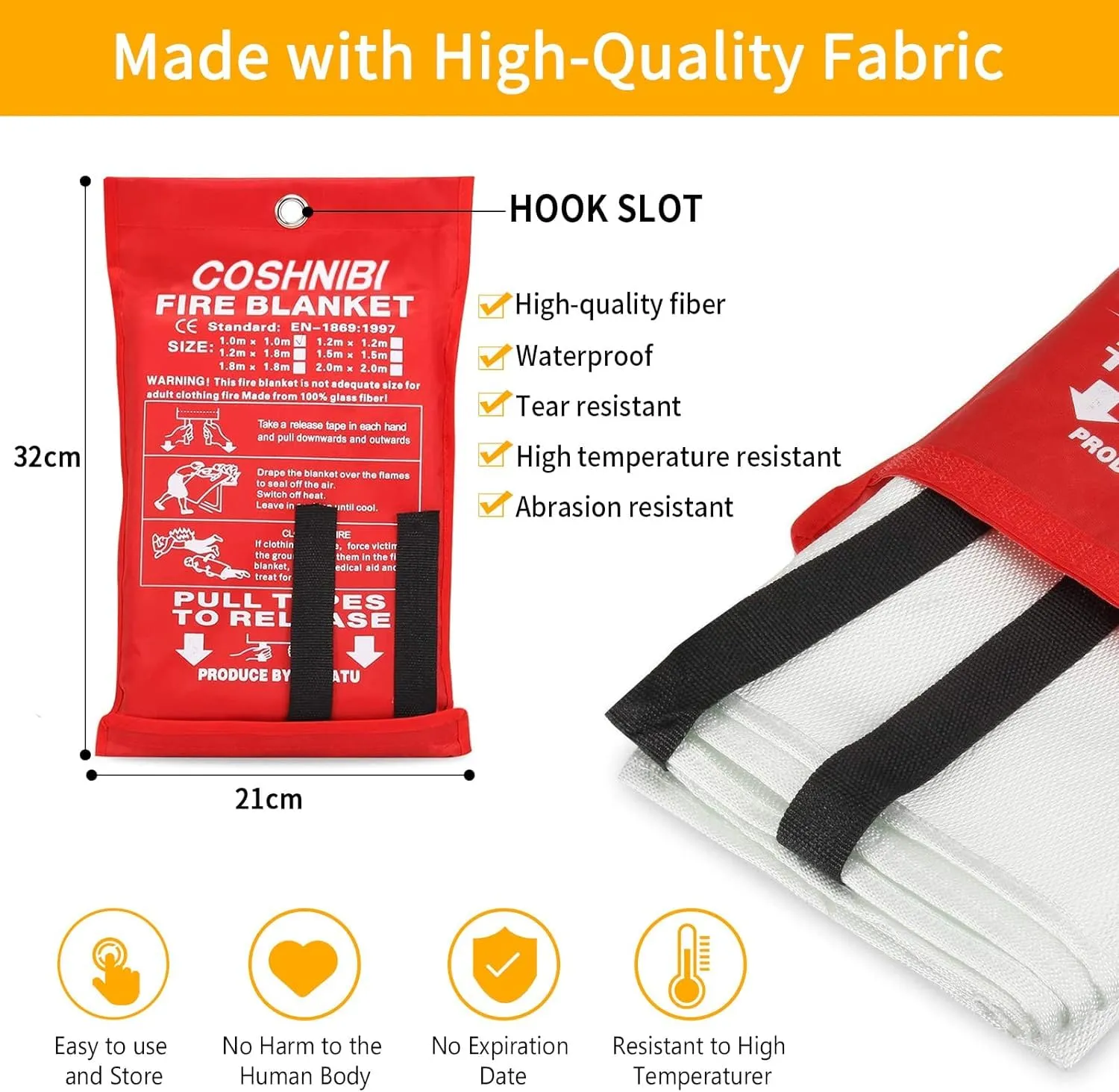 COSHNIBI Fire Blanket Emergency Fire Blanket for Home & Kitchen High Heat Resistant Fire Suppression Blankets Fiberglass Fire Blanket 2 Pack, White, L-XCP202-2