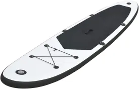 Enjoy Stable Paddling with Inflatable Stand Up Paddleboard Set, Durable Material, Easy to Inflate, Black and White