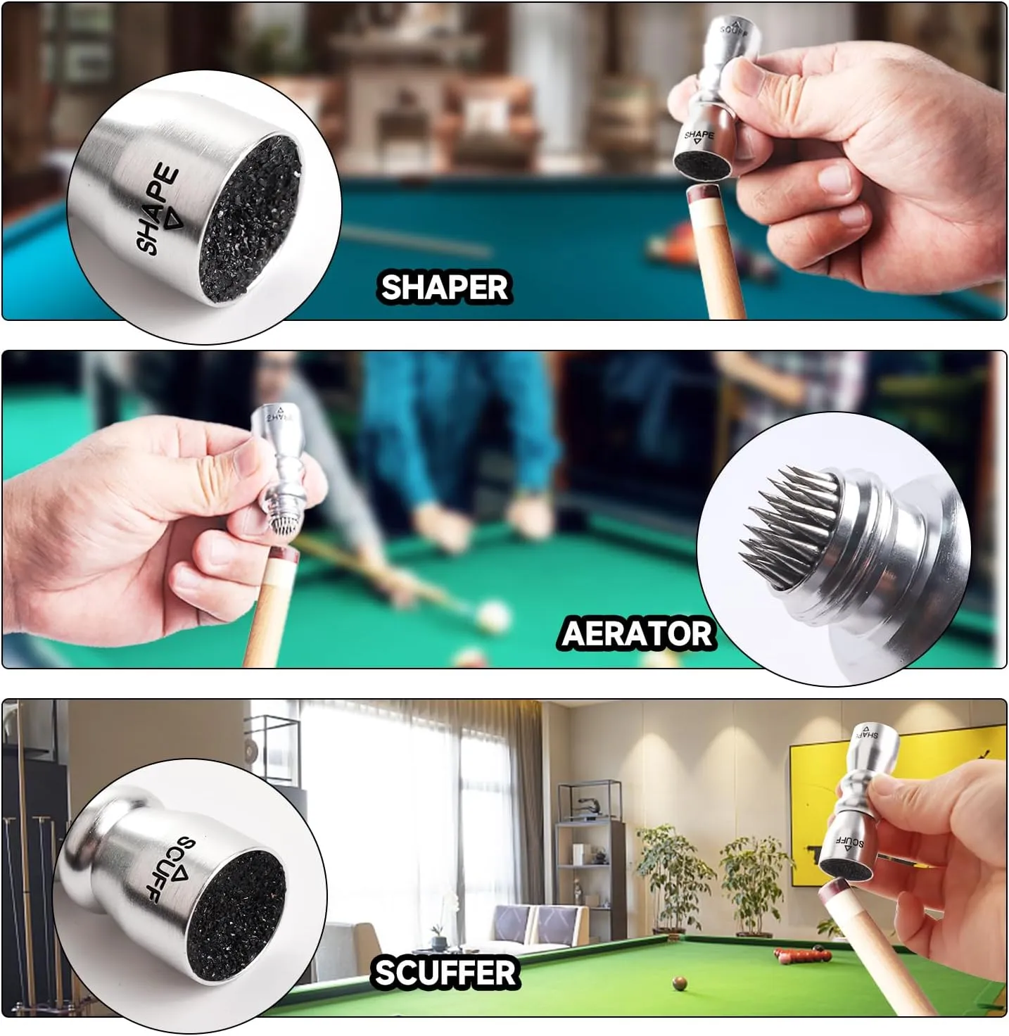 GSE Games & Sports Expert Billiard Pool Cue Tip Tool, Stick Scuffer/Shaper/Aerator/Joint Protector Tool, Accessories