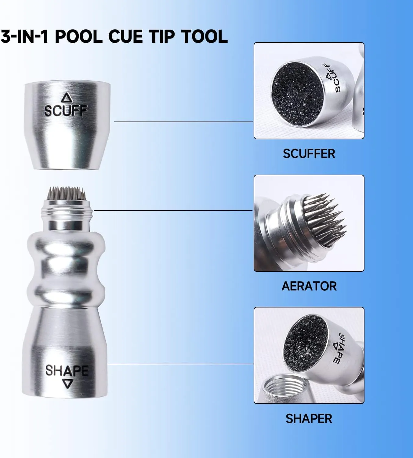 GSE Games & Sports Expert Billiard Pool Cue Tip Tool, Stick Scuffer/Shaper/Aerator/Joint Protector Tool, Accessories