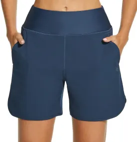 HODOSPORTS Women's 5'' High Waisted Swim Board Shorts with Pockets Liner Quick Dry Swimsuit Bottoms Trunks