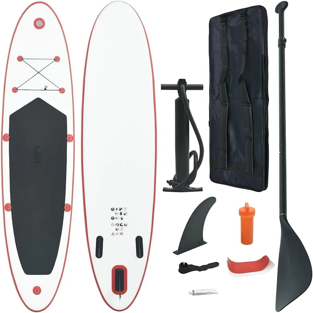 Inflatable Stand Up Paddle Board Set, Durable Surfboard with Oar and Pump, Red and White