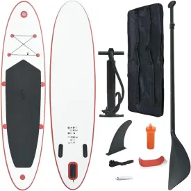 Inflatable Stand Up Paddle Board Set, Durable Surfboard with Oar and Pump, Red and White