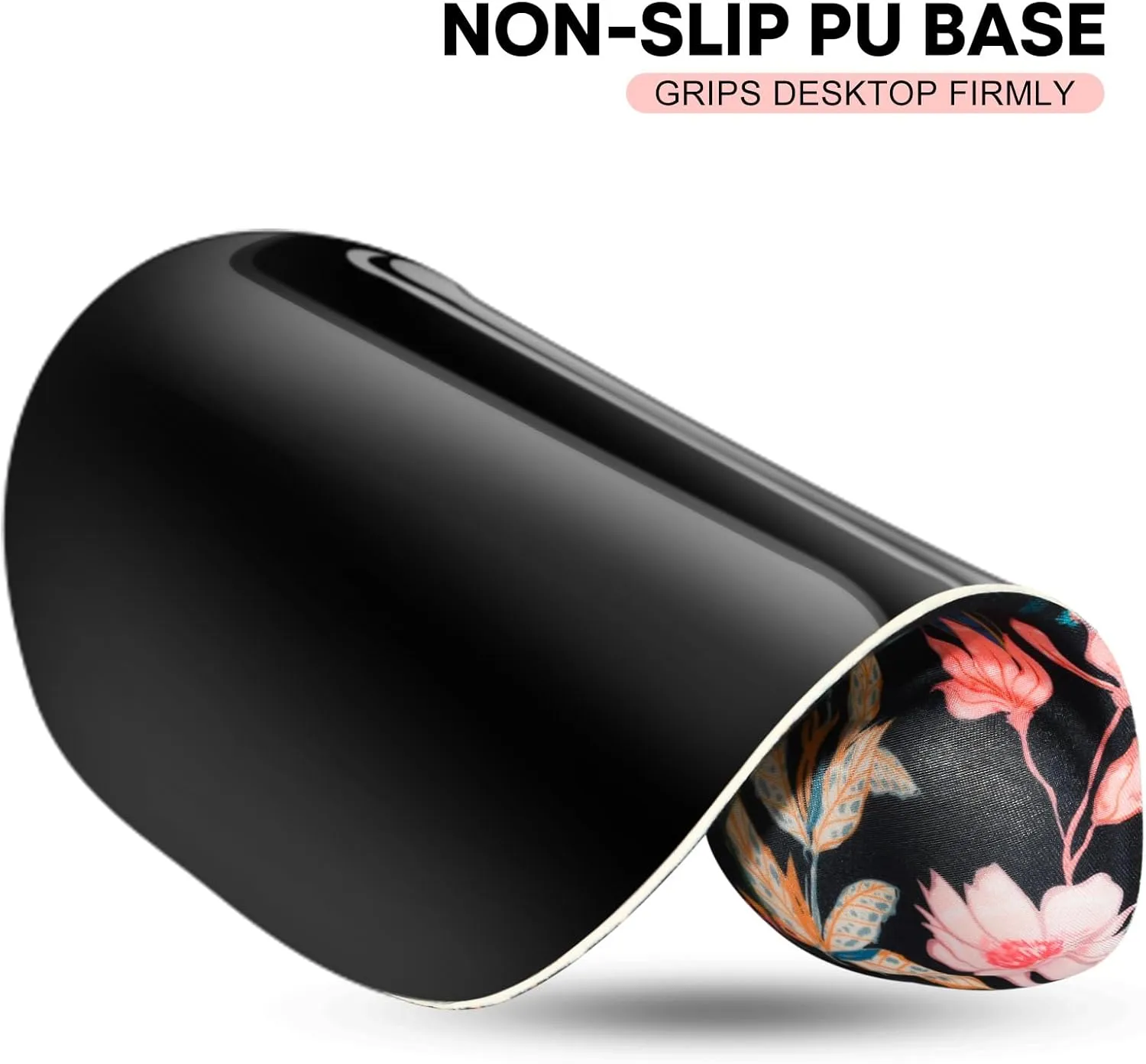 JIKIOU Mouse Pad, 2 Pack Ergonomic Mouse Pads with Comfortable Gel Wrist Rest Support and Lycra Cloth, Non-Slip PU Base for Easy Typing Pain Relief Durable and Easy to Clean Small Black Flowers