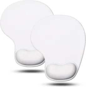 JIKIOU Mouse Pad, 2 Pack Ergonomic Mouse Pads with Comfortable Gel Wrist Rest Support and Lycra Cloth, Non-Slip PU Base for Easy Typing Pain Relief Durable and Easy to Clean Small White