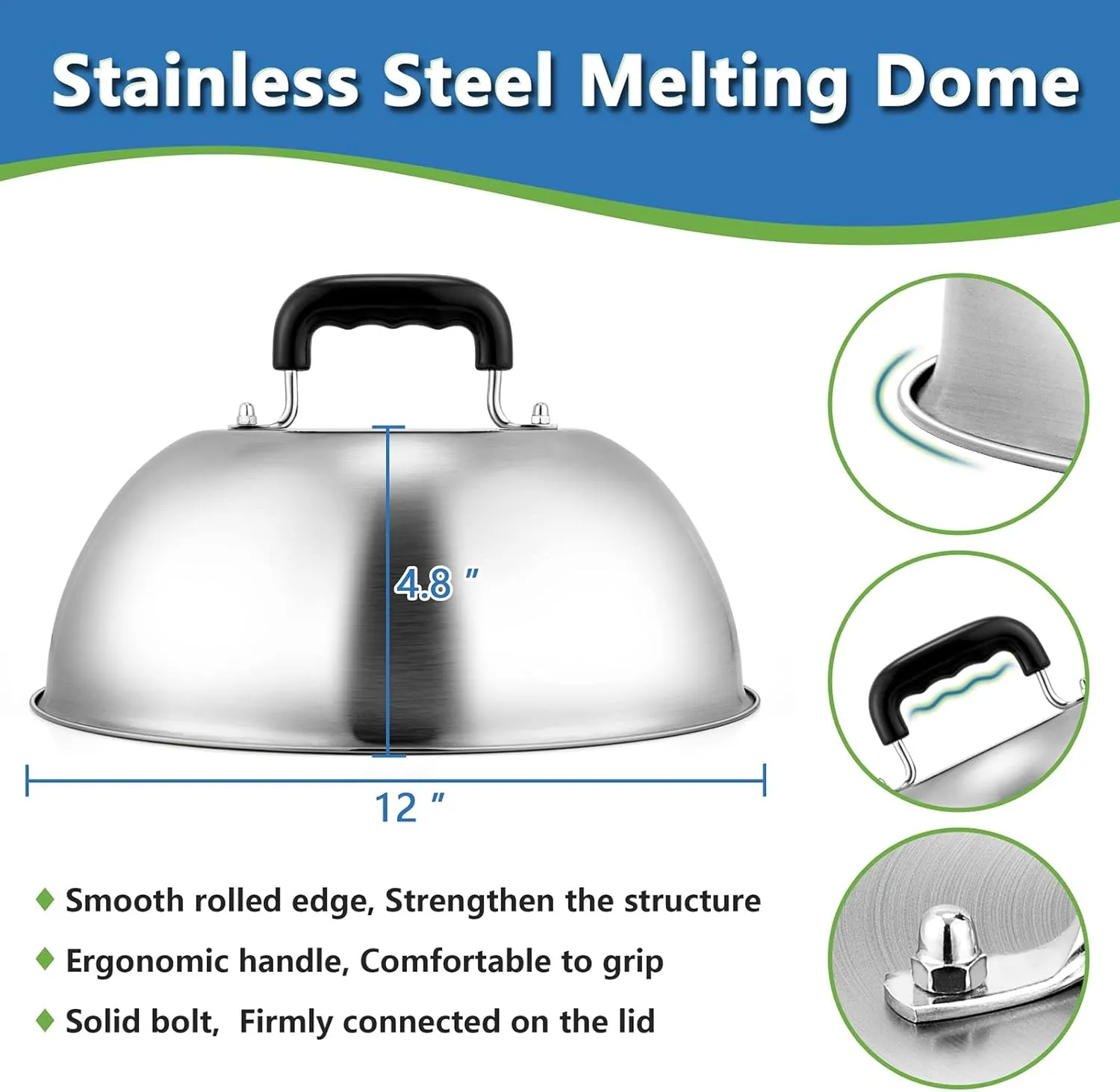 Joyfair Cheese Melting Dome Set of 2(12 inch), Large Stainless Steel Basting Cover for Griddle, Flat Top Grill Tools for Outdoor BBQ Grilling Teppanyaki Cooking Steaming, Dishwasher Safe (No Vent)