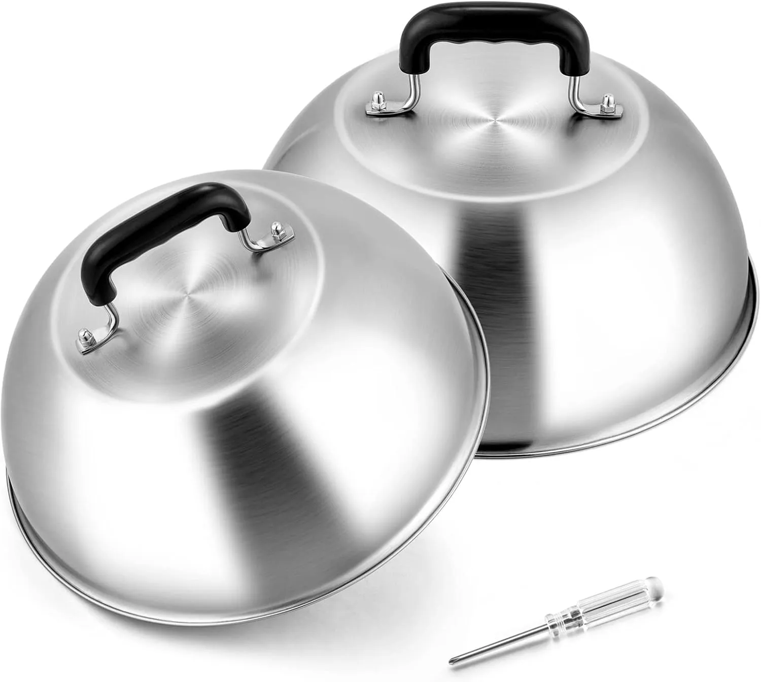 Joyfair Cheese Melting Dome Set of 2(12 inch), Large Stainless Steel Basting Cover for Griddle, Flat Top Grill Tools for Outdoor BBQ Grilling Teppanyaki Cooking Steaming, Dishwasher Safe (No Vent)