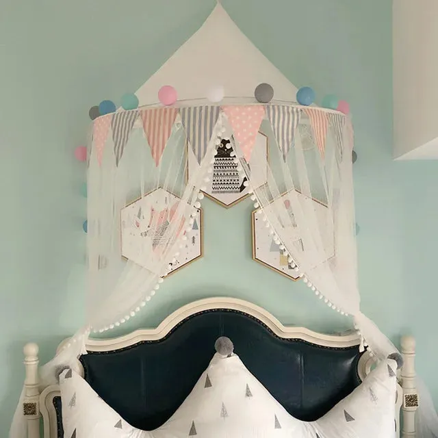 Kids Teepee Tents Children Play House Castle Cotton Foldable Tent Canopy Bed Curtain Baby Crib Netting Girls Boy Room Decoration