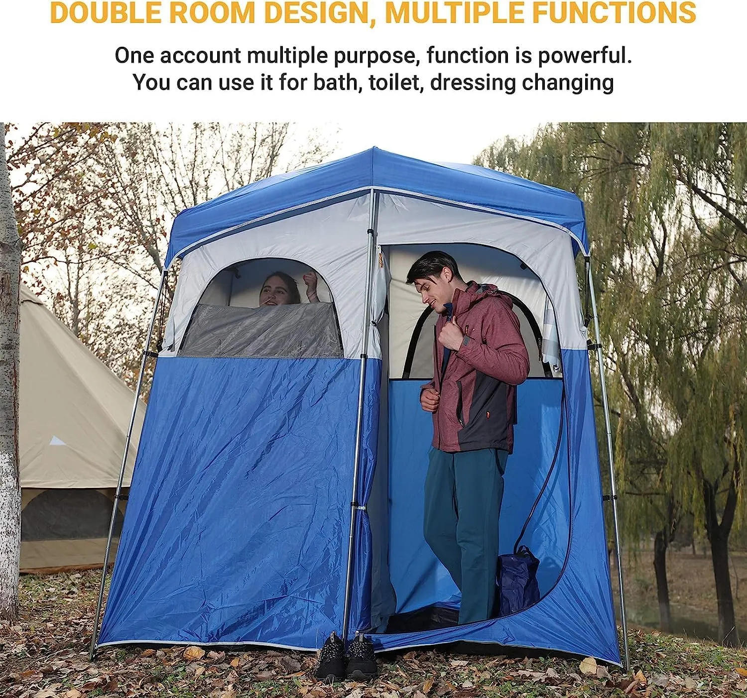 KingCamp Double Room Shower Tent with Solar Shower Set