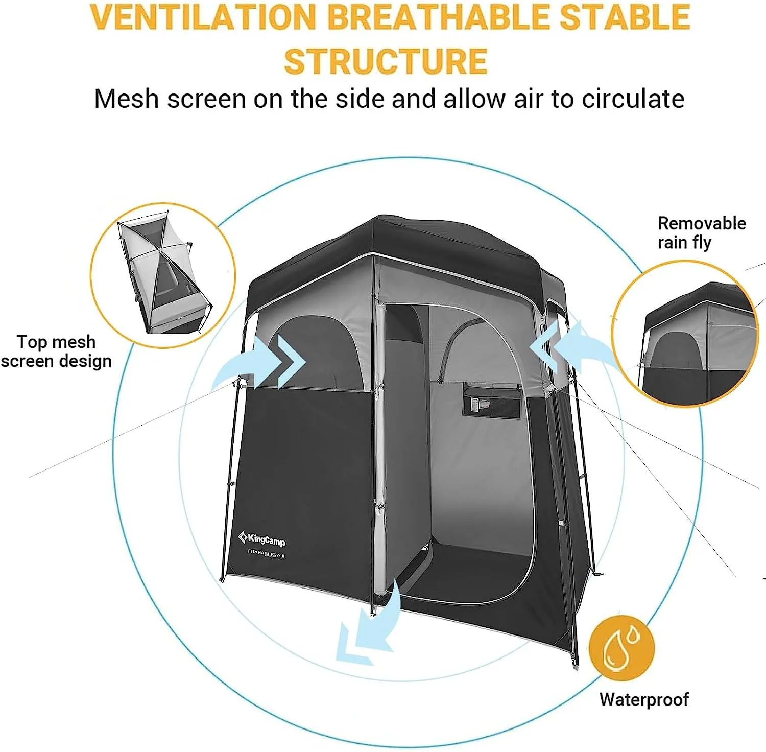 KingCamp Double Room Shower Tent with Solar Shower Set