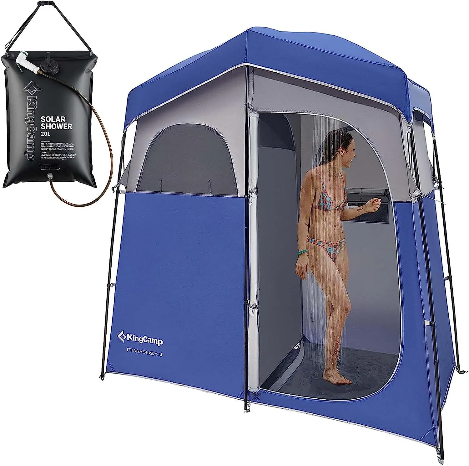 KingCamp Double Room Shower Tent with Solar Shower Set