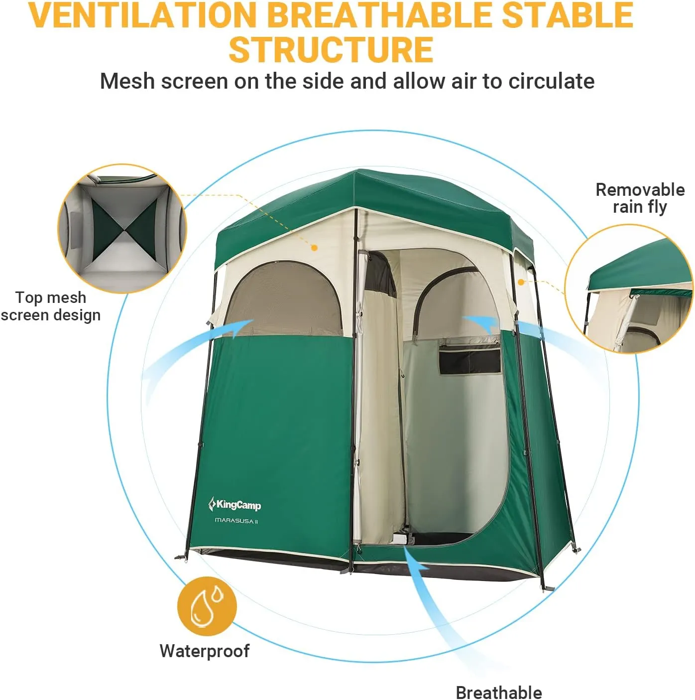 KingCamp Double Room Shower Tent with Solar Shower Set