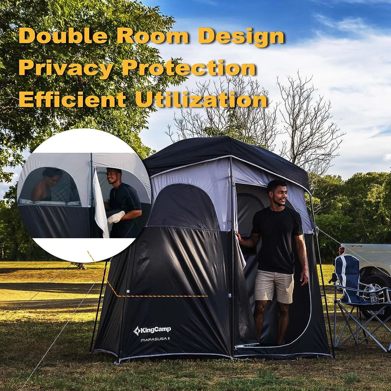 KingCamp Double Room Shower Tent with Solar Shower Set