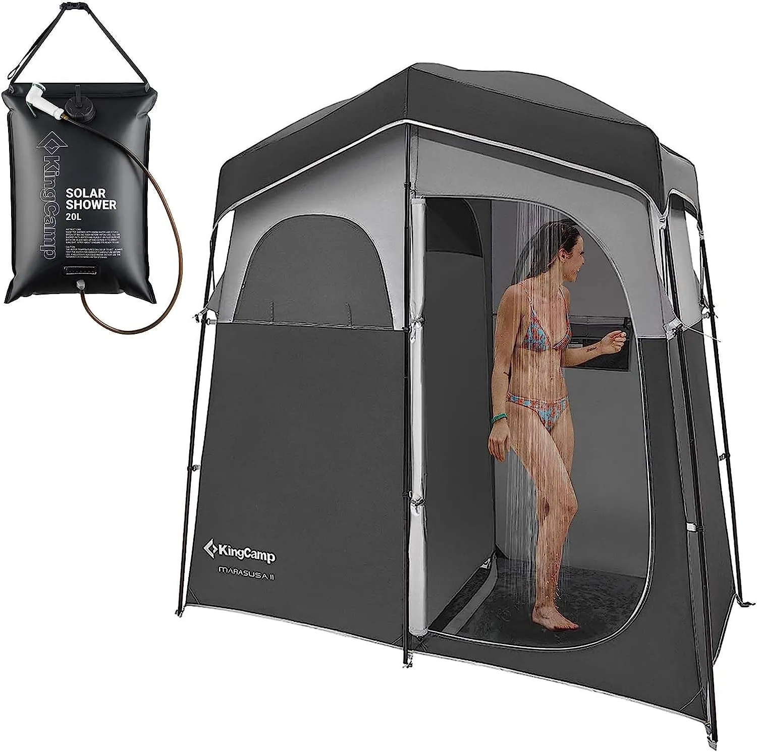 KingCamp Double Room Shower Tent with Solar Shower Set