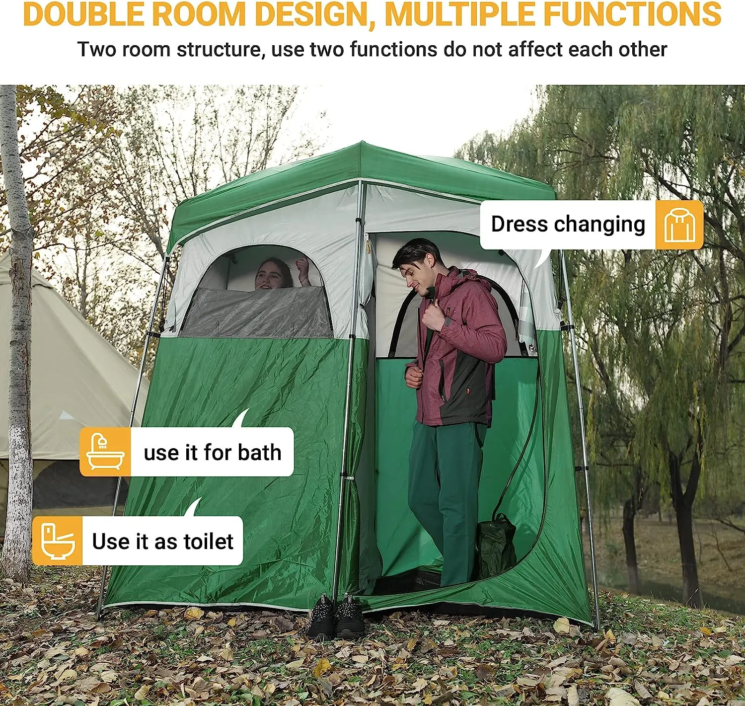 KingCamp Double Room Shower Tent with Solar Shower Set
