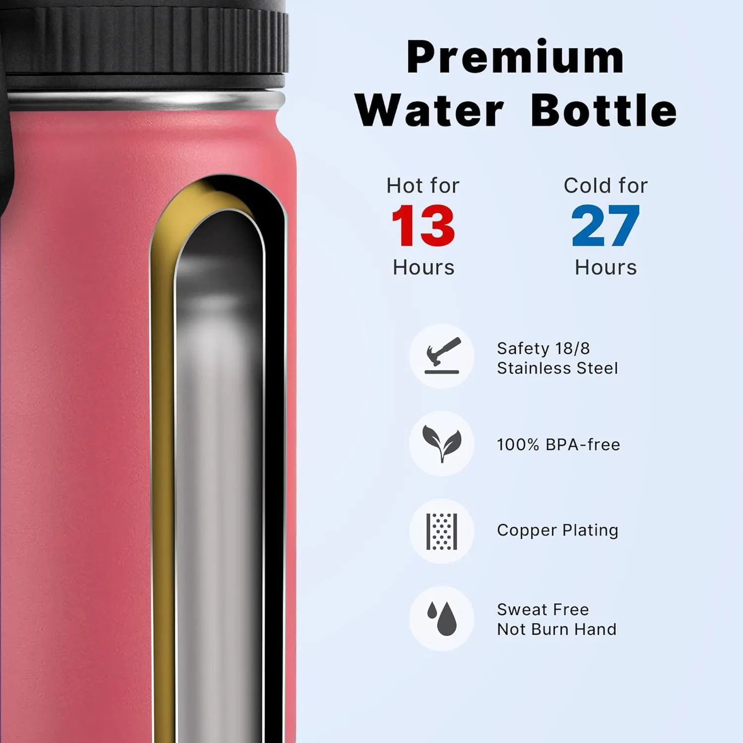 koodee 12 oz Water Bottle for School Stainless Steel Double Wall Vacuum Insulated Wide Mouth Flask with Leakproof Spout Lid (Flamingo Pink)