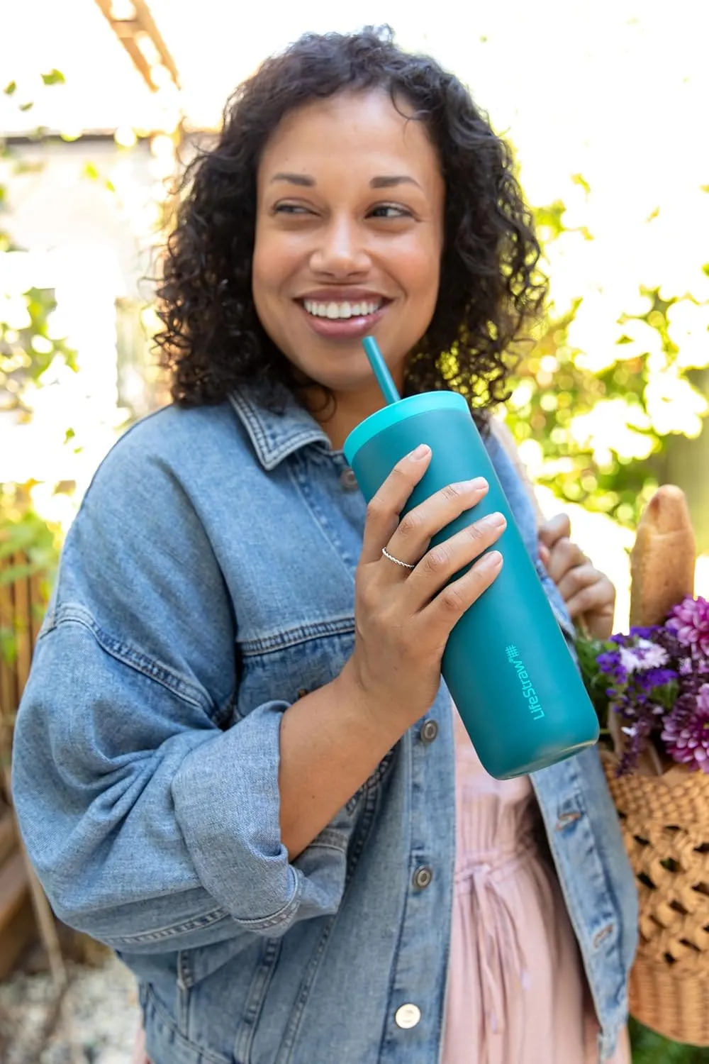 LifeStraw Go Series Tumbler  Double Wall Insulated Stainless Steel Water Filter, Aegean Sea, Designed for Everyday Use, Removes Bacteria, Parasites, Microplastics, and Improves Taste