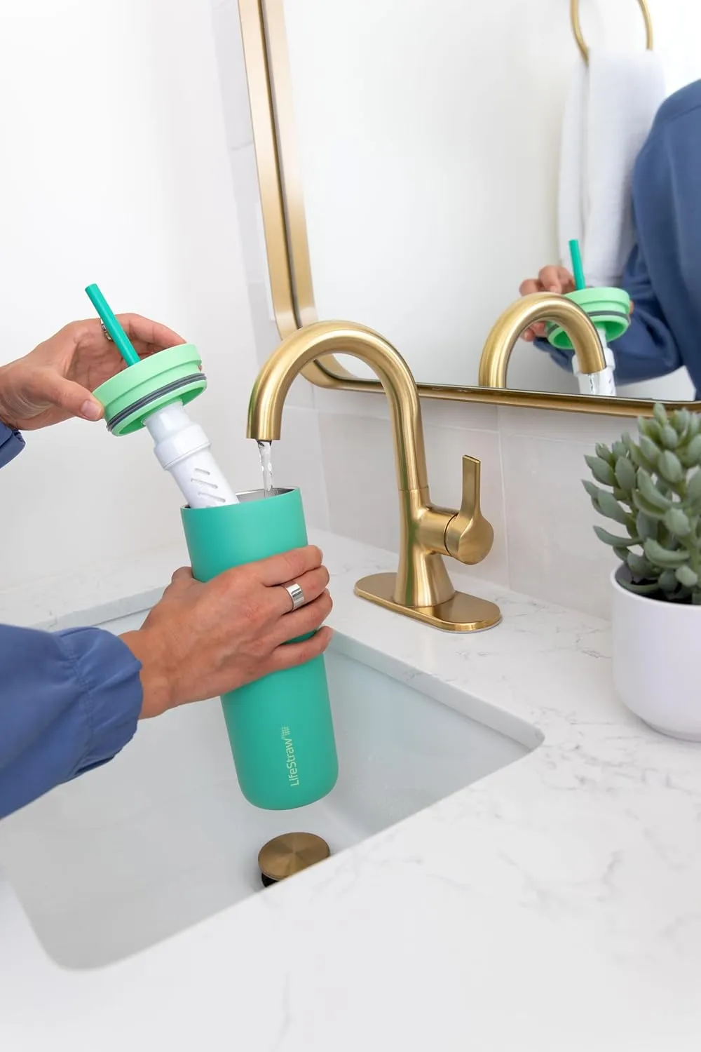 LifeStraw Go Series Tumbler  Double Wall Insulated Stainless Steel Water Filter, Aegean Sea, Designed for Everyday Use, Removes Bacteria, Parasites, Microplastics, and Improves Taste