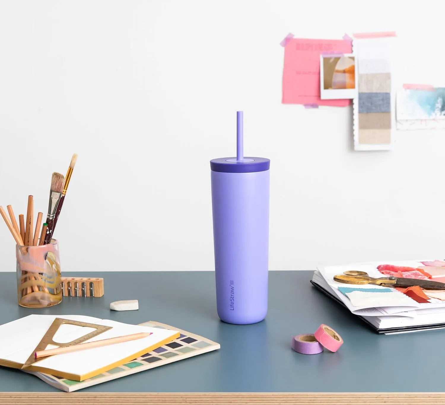 LifeStraw Go Series Tumbler  Double Wall Insulated Stainless Steel Water Filter, Thistle Purple, Designed for Everyday Use, Removes Bacteria, Parasites, Microplastics, and Improves Taste
