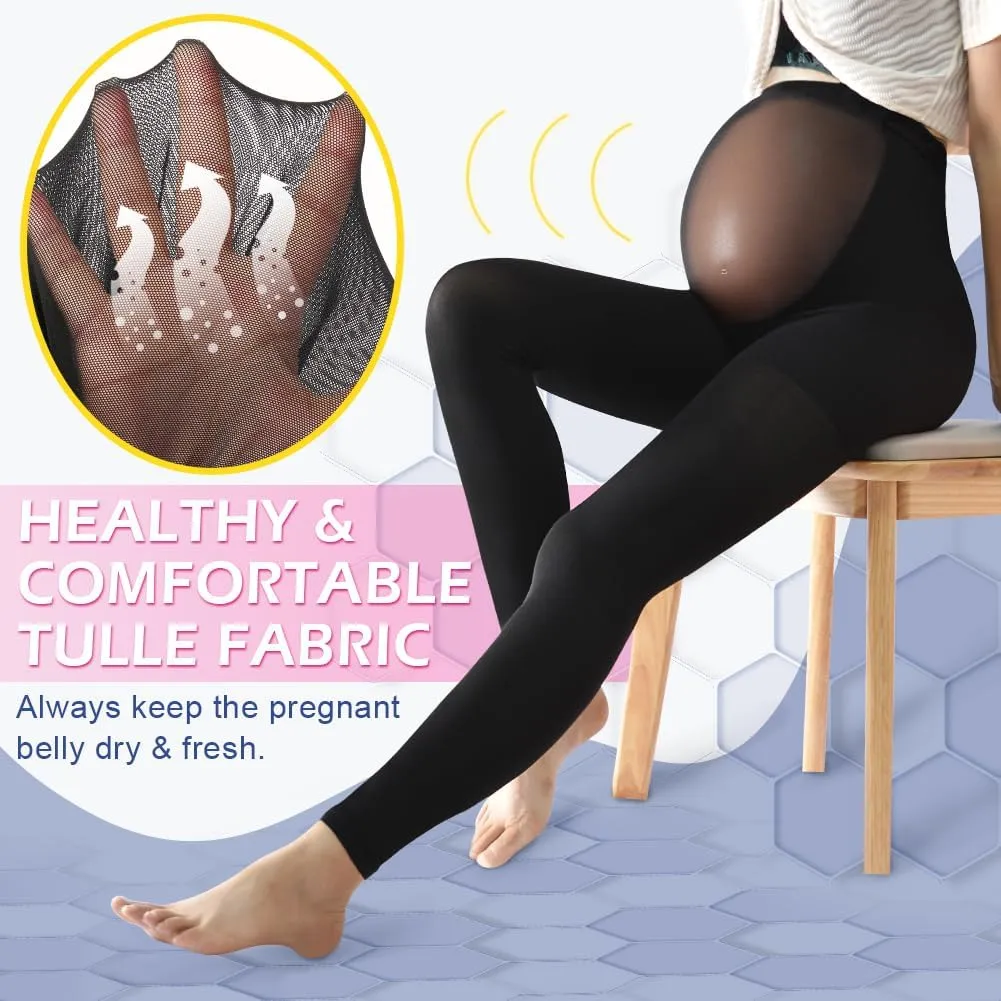 Maternity Medical Compression Tights by Beister, 20-30mmHg Graduated Support Pregnancy Legging with Button Elastic Band & Abdominal Protection, Footless High Waist Compression Pantyhose for Varicosity
