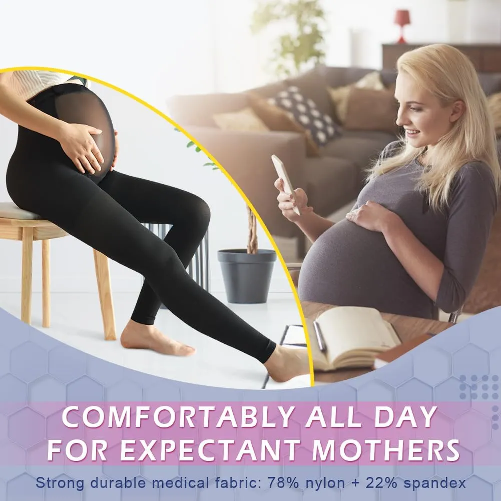 Maternity Medical Compression Tights by Beister, 20-30mmHg Graduated Support Pregnancy Legging with Button Elastic Band & Abdominal Protection, Footless High Waist Compression Pantyhose for Varicosity