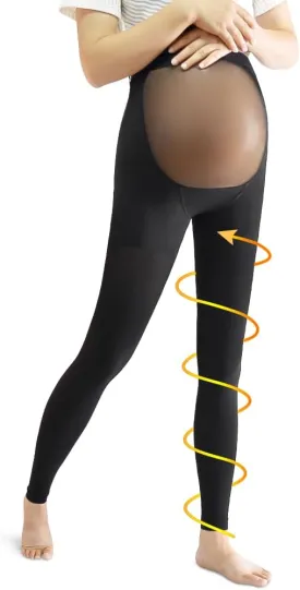Maternity Medical Compression Tights by Beister, 20-30mmHg Graduated Support Pregnancy Legging with Button Elastic Band & Abdominal Protection, Footless High Waist Compression Pantyhose for Varicosity