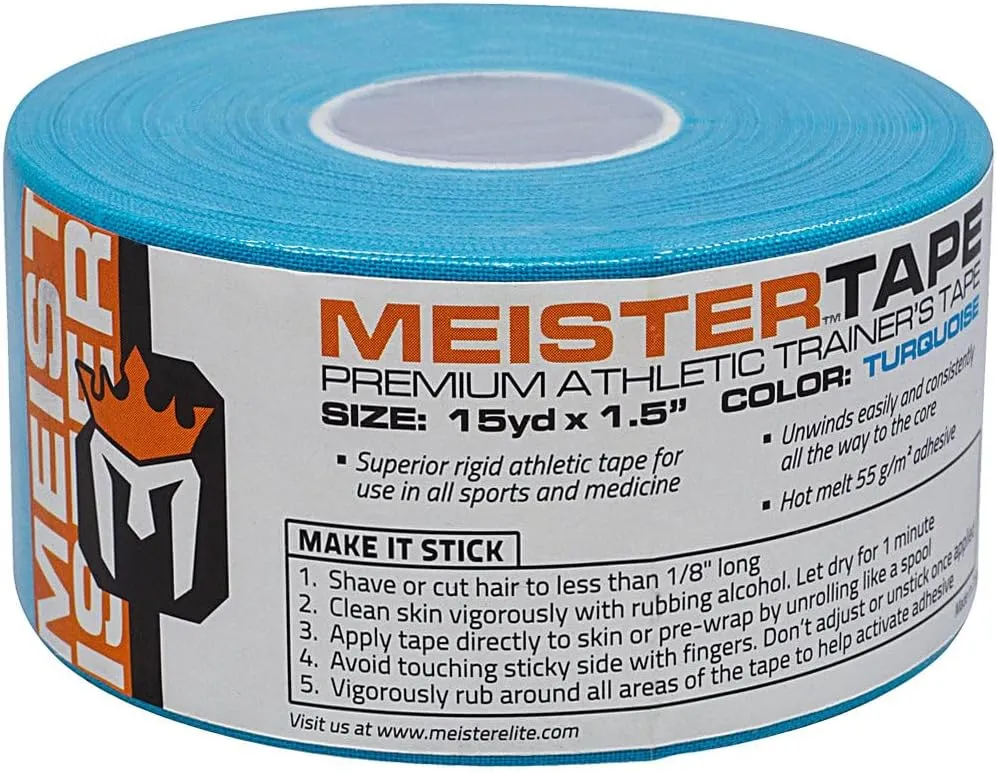 Meister 15Yd x 1.5" Premium Athletic Trainer's Tape for Sports and Medical (50% Longer) - Turquoise - 1 Roll