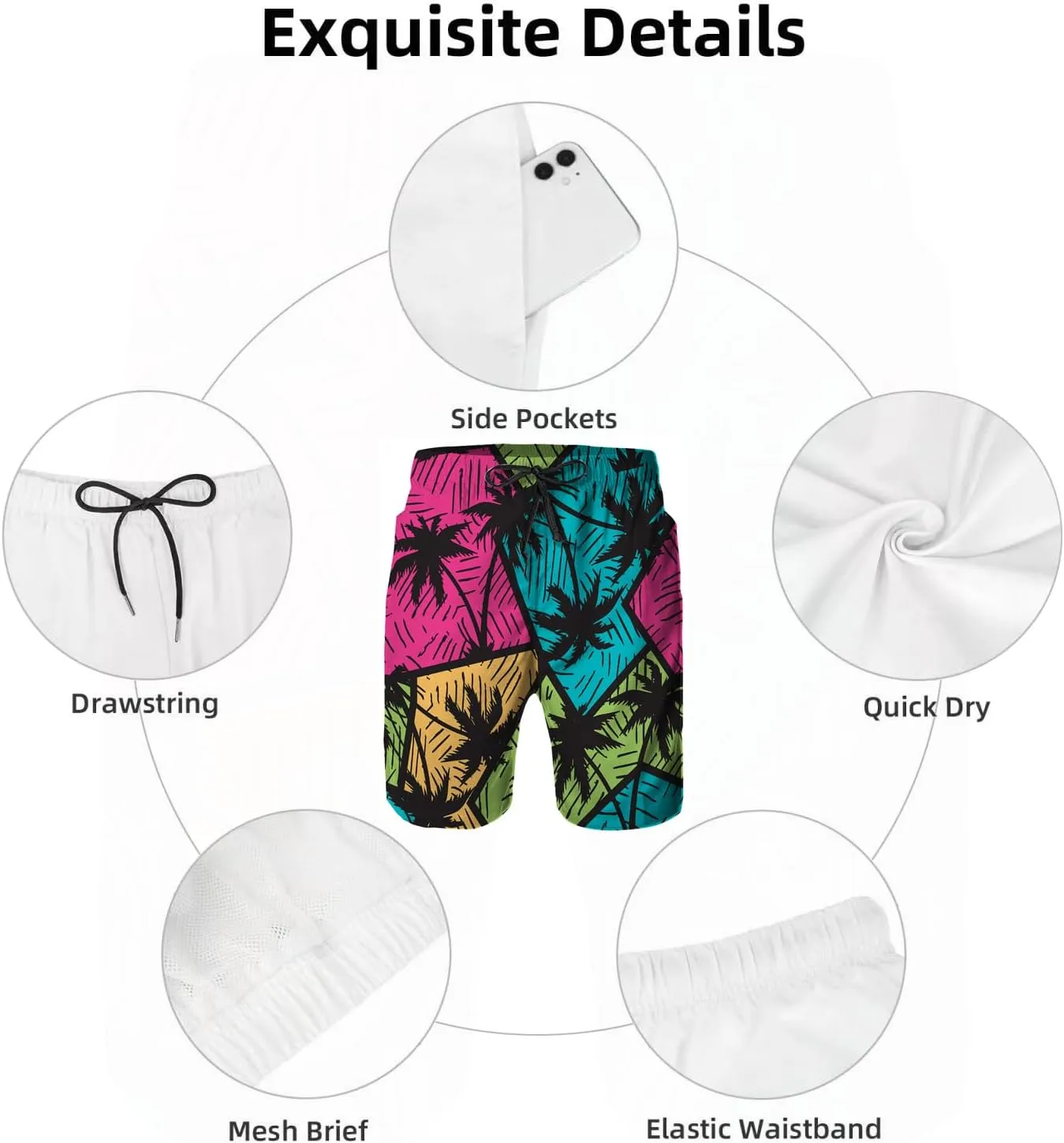 Mens Swim Trunks with Mesh Lining,Quick Dry Big Tall Board Shorts Swimsuit Beach Pants Swimwear Bathing Suits