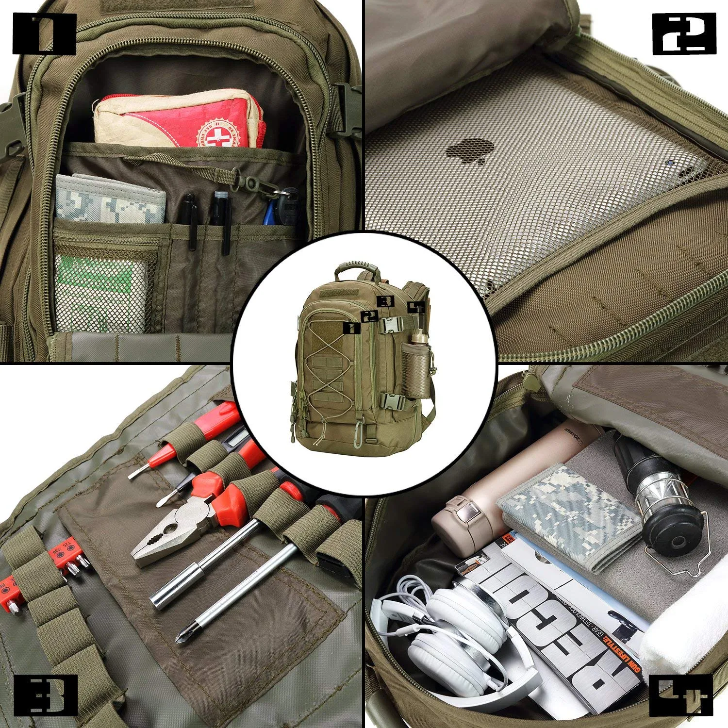 Military Expandable Travel Backpack Tactical Waterproof Work Backpack for Men (o.d.green)