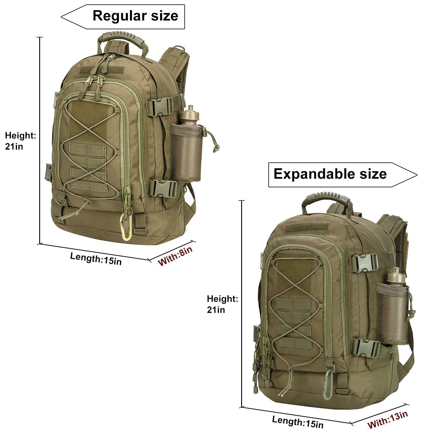 Military Expandable Travel Backpack Tactical Waterproof Work Backpack for Men (o.d.green)