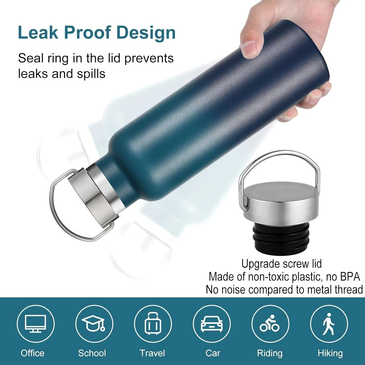 Neihepal Gradient Stainless Steel Water Bottles,20 Ounce Vacuum Insulated Double Wall Travel Bottle with Leak Proof Lid of Handle,Metal Reusable Standard Mouth Flask Thermoses for School,Hikers,Gift