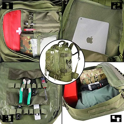 PANS Military Expandable Travel Backpack Tactical Waterproof Outdoor 3-Day Bag,Large,Molle System for School,Hiking,Camping,Trekking,Outdoor Sports,Work (Light-Green)
