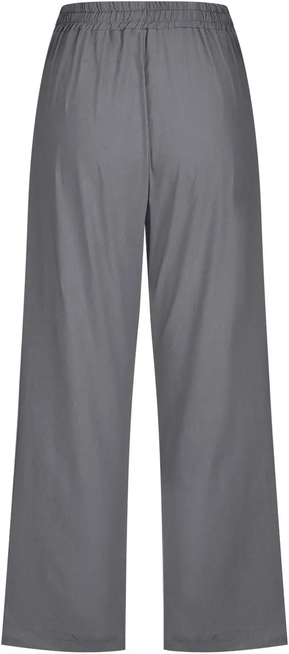 RKSTN Summer Capri Pants for Women Casual Cotton Linen Pants Straight Leg Vacation Beach Crop Pant with Pockets