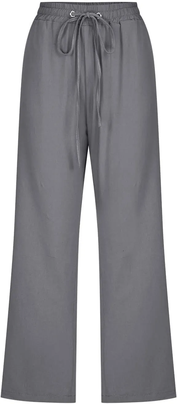 RKSTN Summer Capri Pants for Women Casual Cotton Linen Pants Straight Leg Vacation Beach Crop Pant with Pockets
