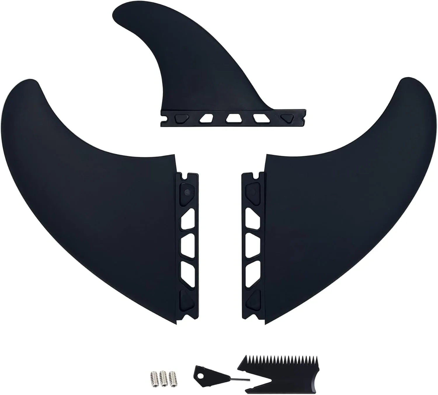 Surfboard Fin Set, 3 Fins (2 Side Big 1small Center fin Style), Stronger Nylon Construction with Screws, Wax Comb and Key