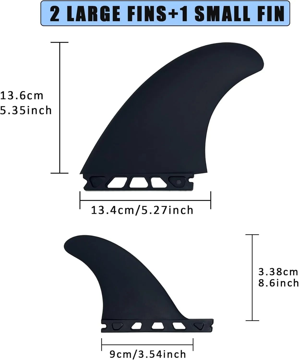 Surfboard Fin Set, 3 Fins (2 Side Big 1small Center fin Style), Stronger Nylon Construction with Screws, Wax Comb and Key