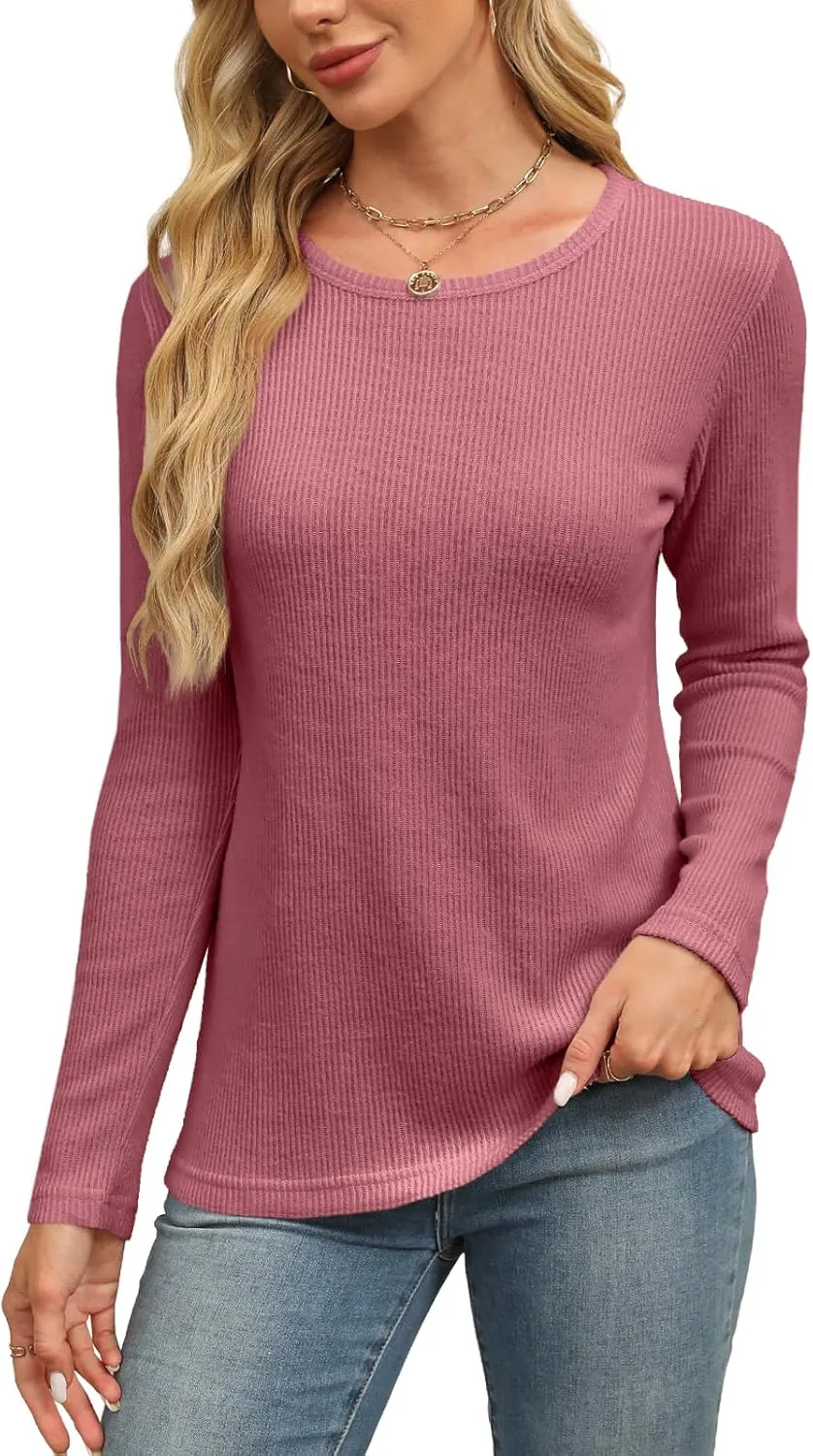 Womens Sweaters Spring Fashion Tops Crew Neck Long Sleeve Shirts Casual Trendy Tunics Clothes S-XXL